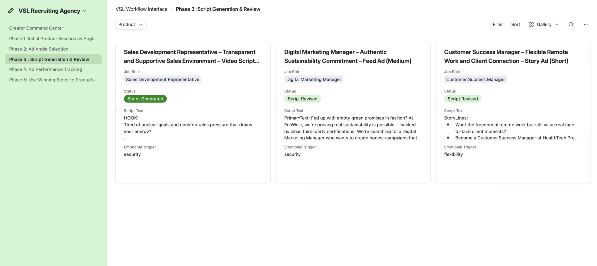 Die APEX Recruiting Job Ads Automation ist ein ereignisgesteuertes Automatisierungssystem, das Recruiting-Teams dabei unterstützt, kandidatenzentrierte Jobanzeigen-Assets skalierbar zu erstellen – bei gleichzeitig klarer Struktur, vollständiger Nachvollziehbarkeit und einem wiederholbaren Workflow. Airtable dient dabei als recruiterfreundliches Frontend für Job-Intake, Angle-Auswahl sowie Skript-Erstellung und -Revisionen. n8n fungiert als Orchestrierungsschicht für Logik, Routing, KI-Aufrufe sowie das Erstellen und Aktualisieren von Datensätzen. OpenAI wird als Generierungs-Engine für Kandidaten- und Job-Recherche, Job-Ad-Angles sowie die Erstellung von Jobanzeigen-Skripten für Feed-, Story- und Videoformate eingesetzt. Die Umsetzung ist bewusst vereinfacht und auf Klarheit, Struktur und saubere Dokumentation optimiert – nicht auf produktionsseitige Härtung – entsprechend dem definierten Aufgabenumfang.