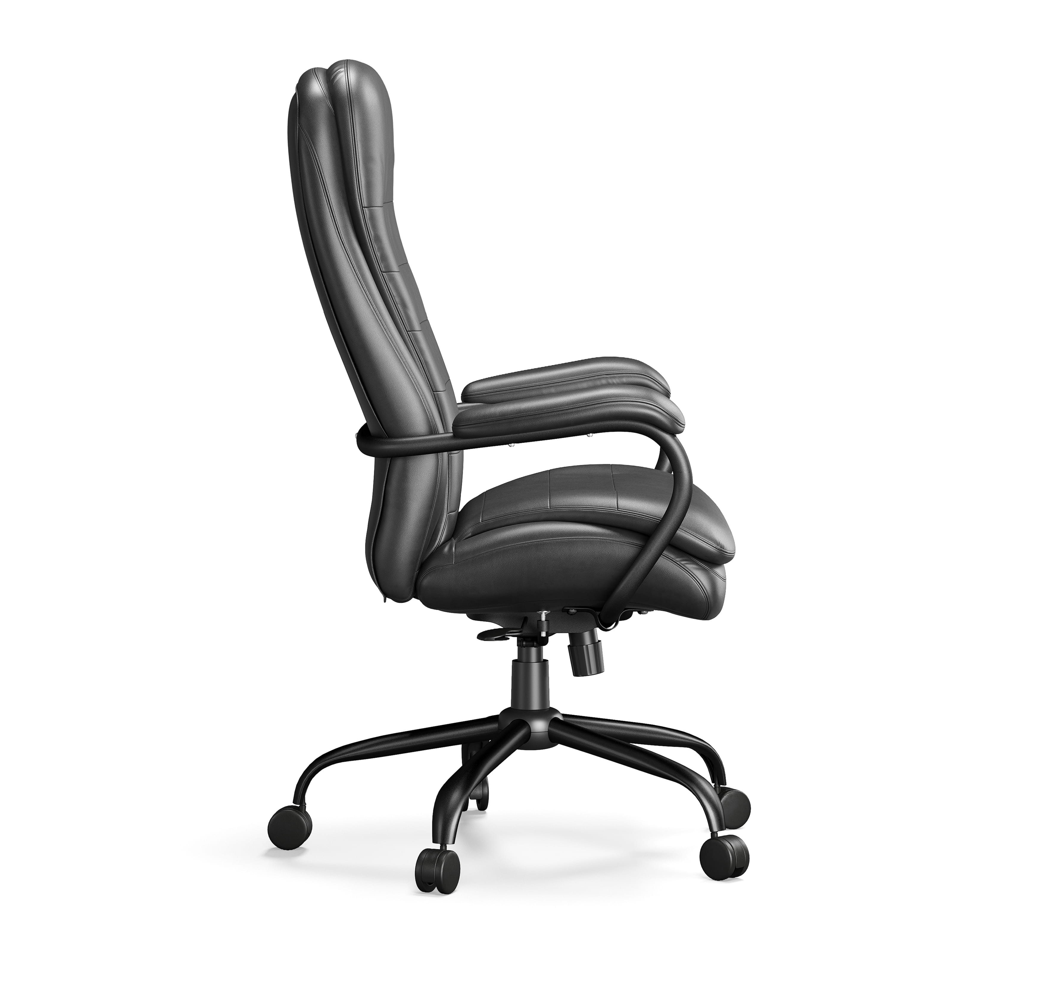 Side view of bariatric office chair showing seat depth and adjustable base