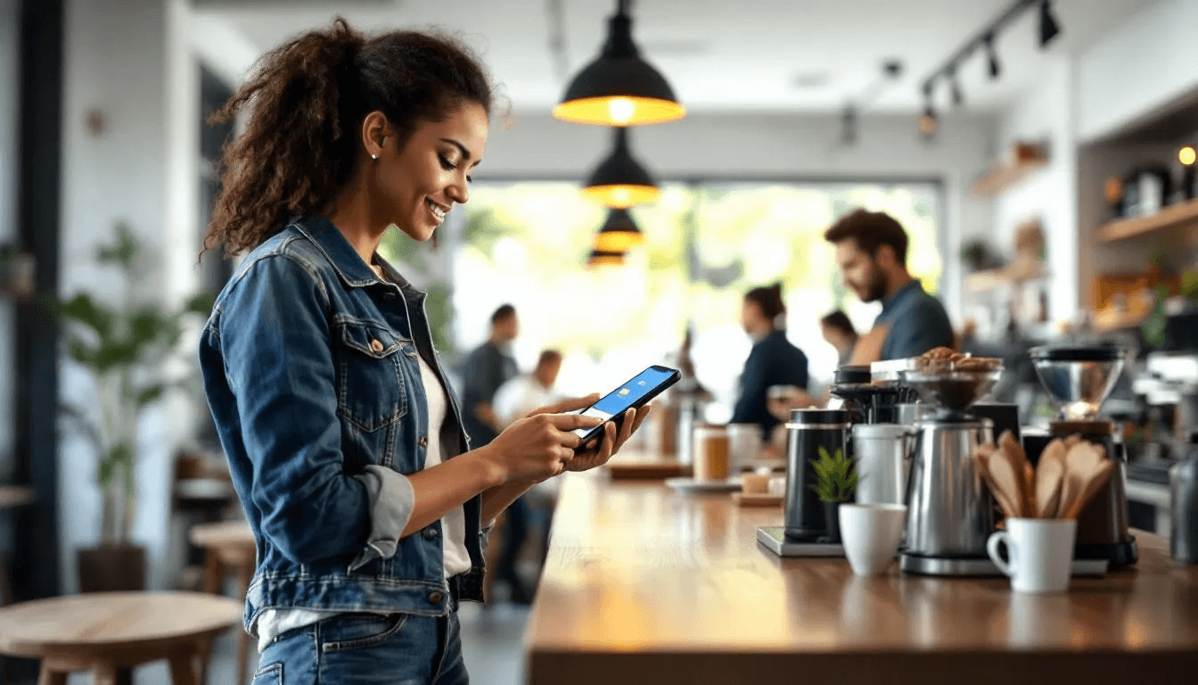 A person is using a lightning compatible wallet on their mobile device to make an instant payment for coffee, showcasing the efficiency of lightning payments on the bitcoin lightning network. This transaction highlights the convenience of off-chain transactions, enabling cost-effective payments without the higher fees associated with on-chain transactions.