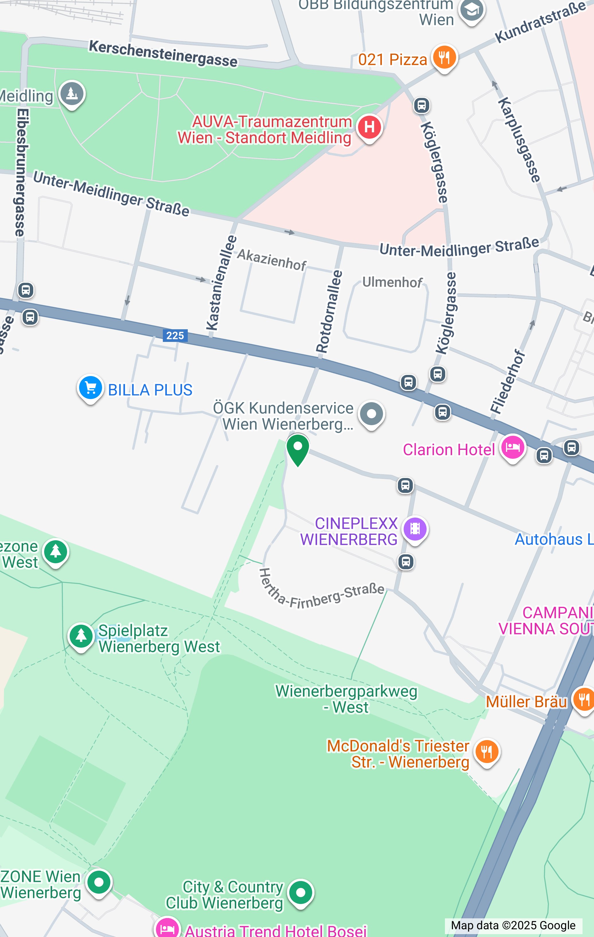 Standortkarte von TUFE Bau in Wien, Nähe Wienerberg – zeigt den Standort in Meidling mit Umgebung und Orientierungspunkten.