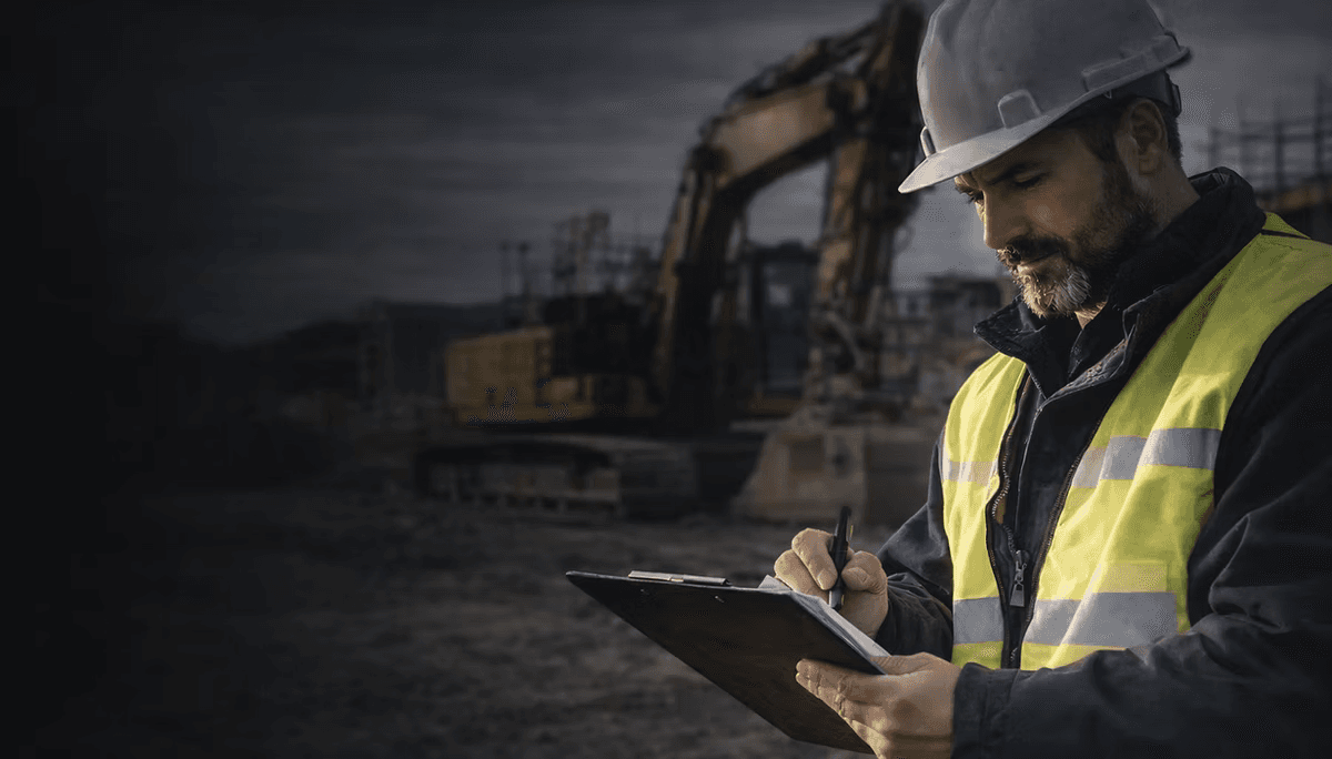 construction contractor reviewing paperwork on job site representing tax and bookkeeping services for contractors in Canada