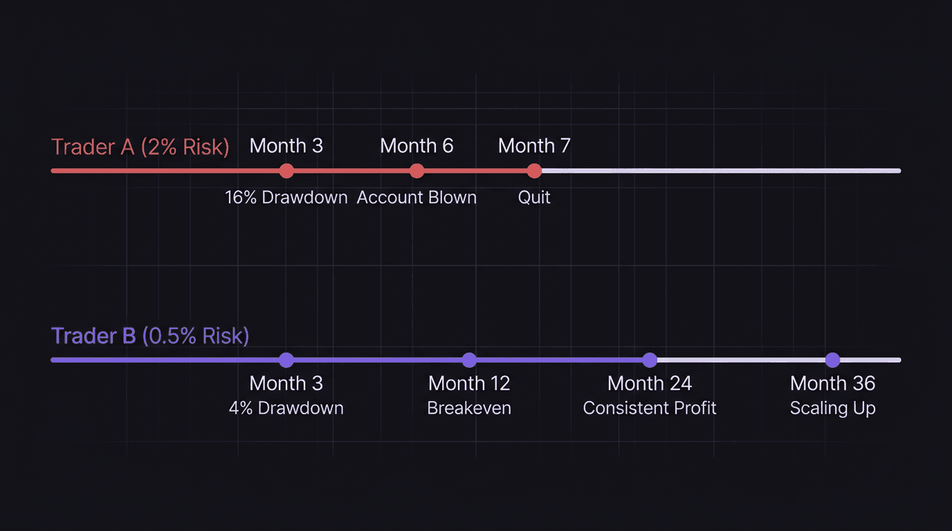 Timeline comparison of two traders over three years