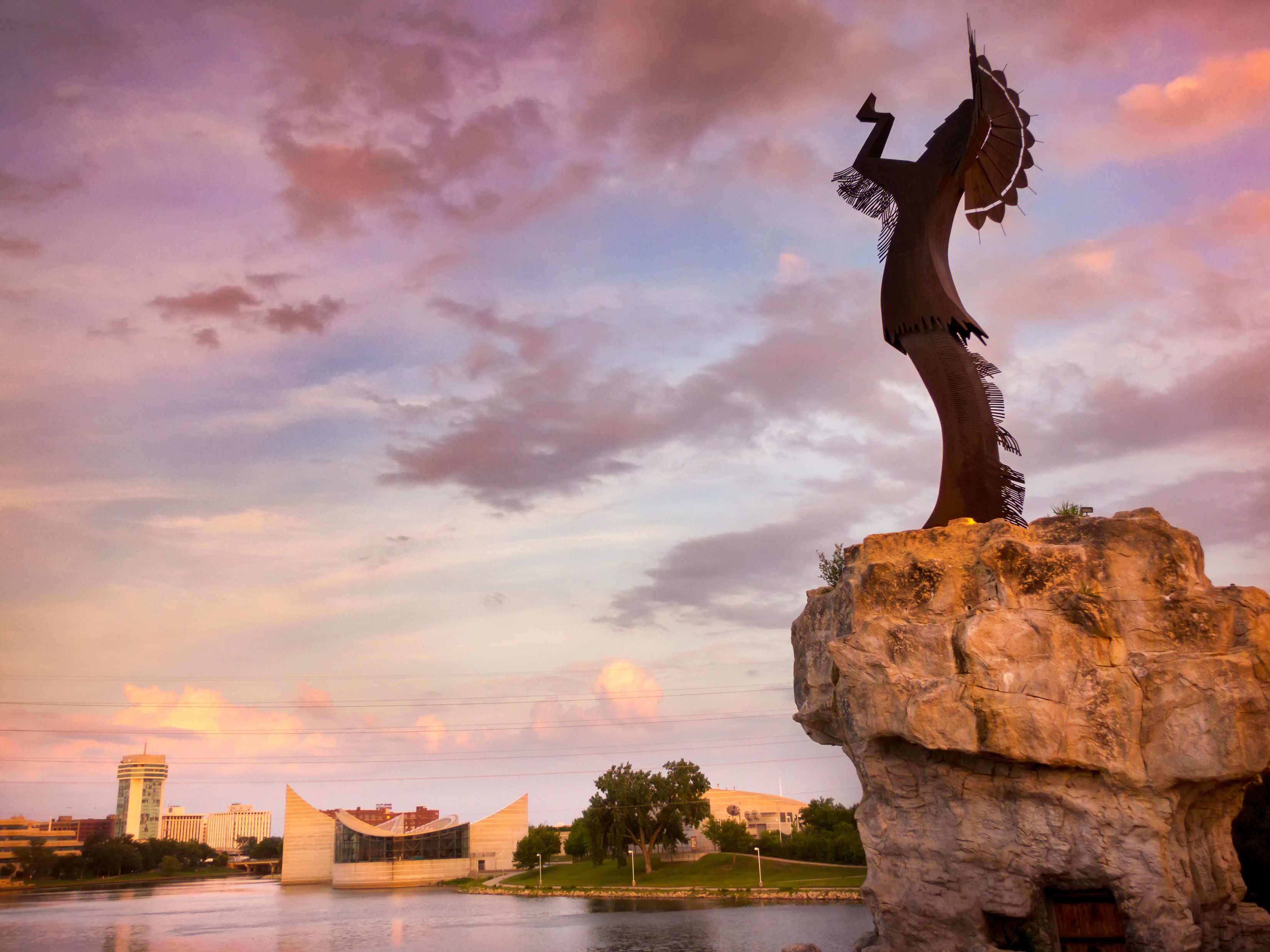 The Keeper of the Plains statue in Wichita, KS, symbolizing local pride and trusted furnace repair services for homeowners.