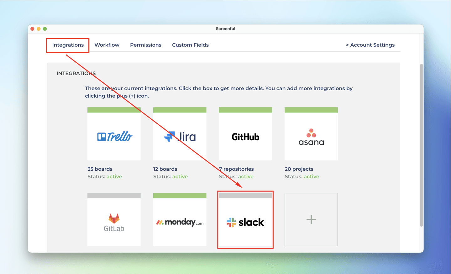 Select slack from integrations