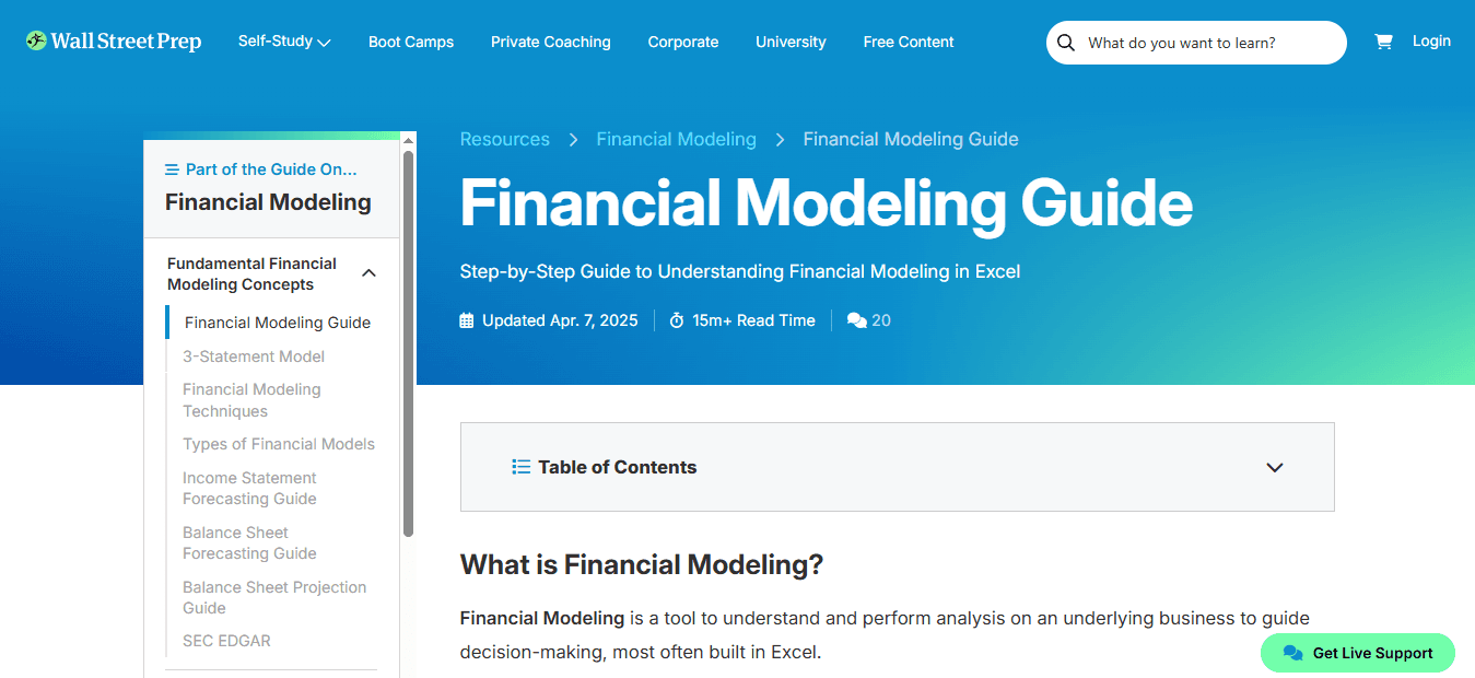 Wall Street Prep Excel for Financial Modeling