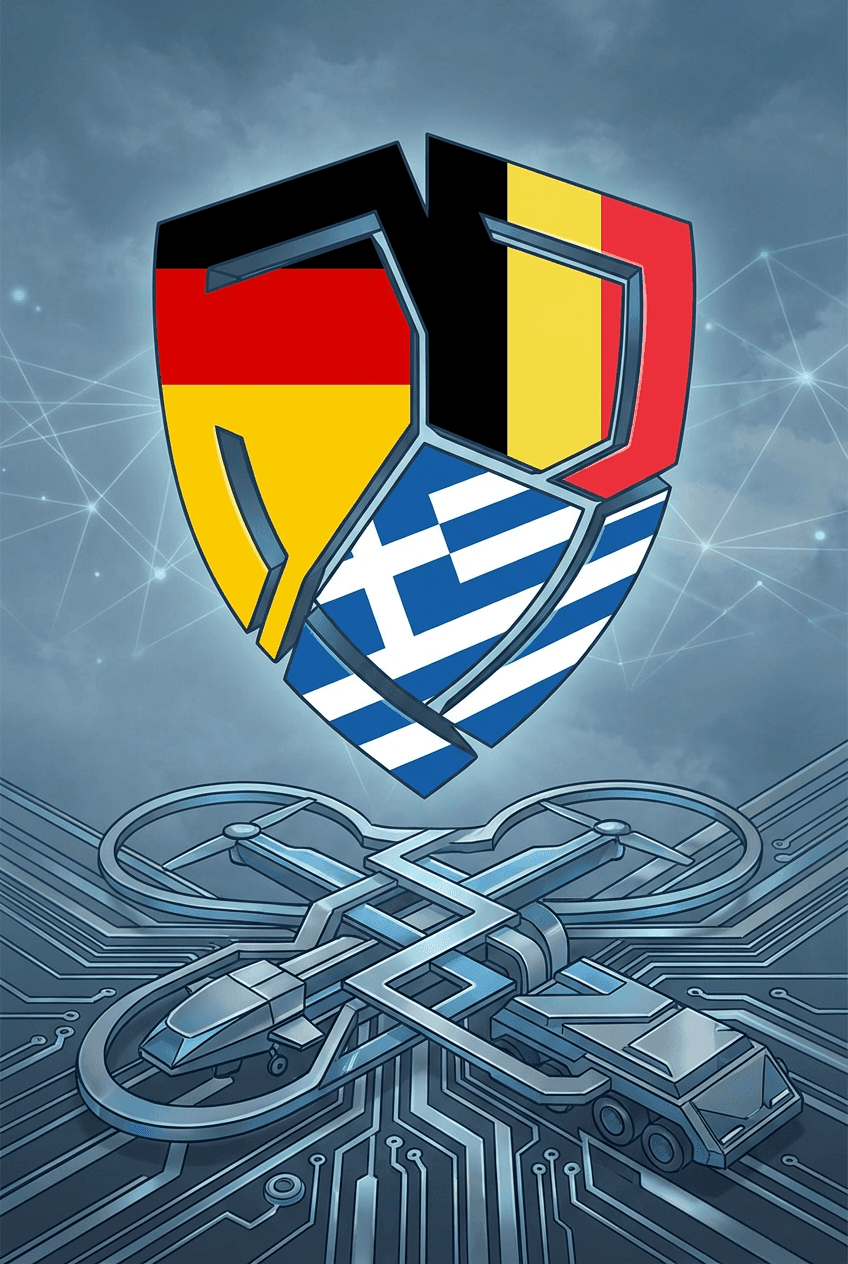 Symbolic illustration of defense collaboration among Germany Belgium and Greece.