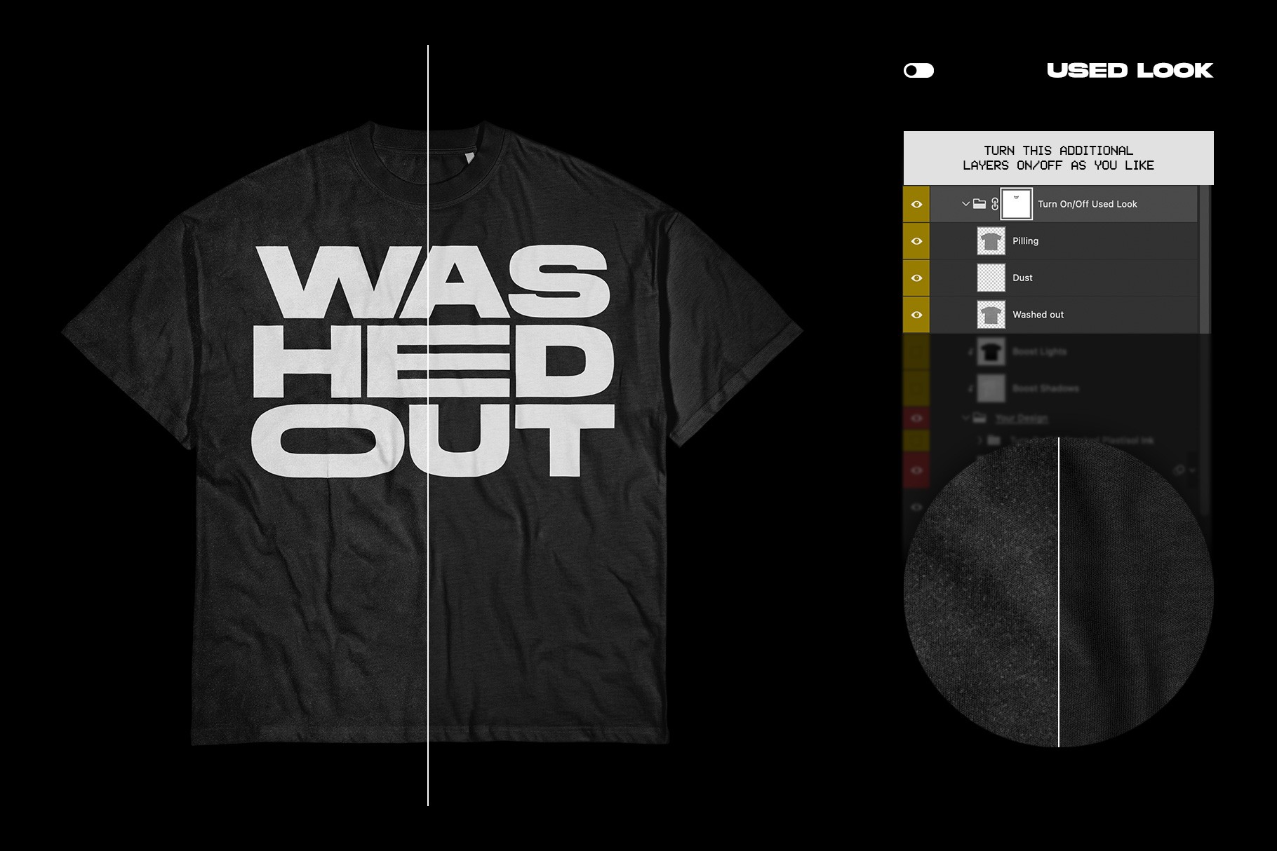 Rue Porter T-Shirt wrinkled mockup used fabric look with worn texture