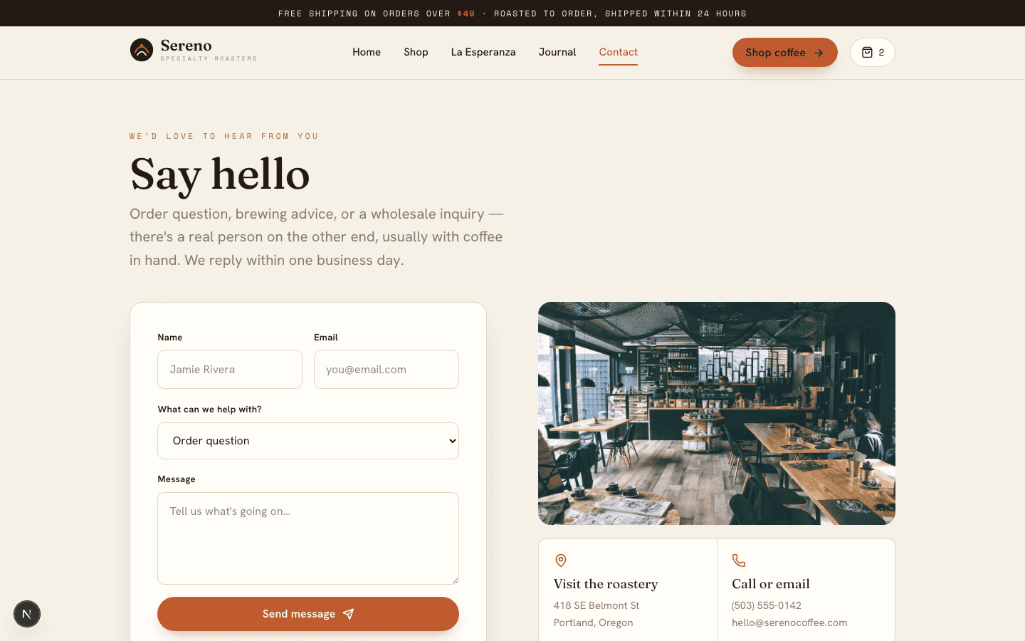 Sereno Coffee website screen 4