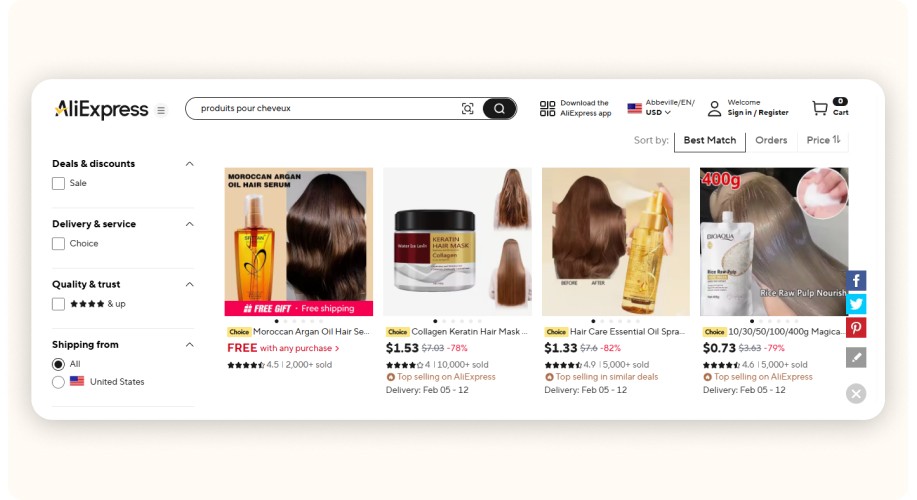 AliExpress interface