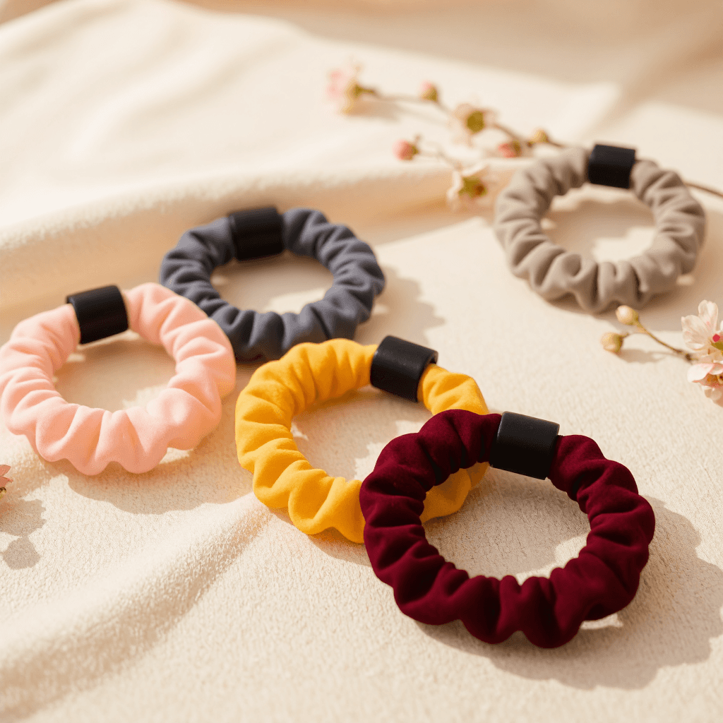product photography of set of silicone hair ties