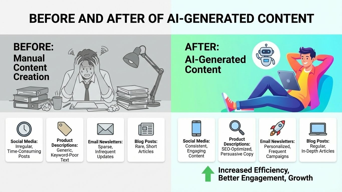 Before and after of AI-generated content for small business