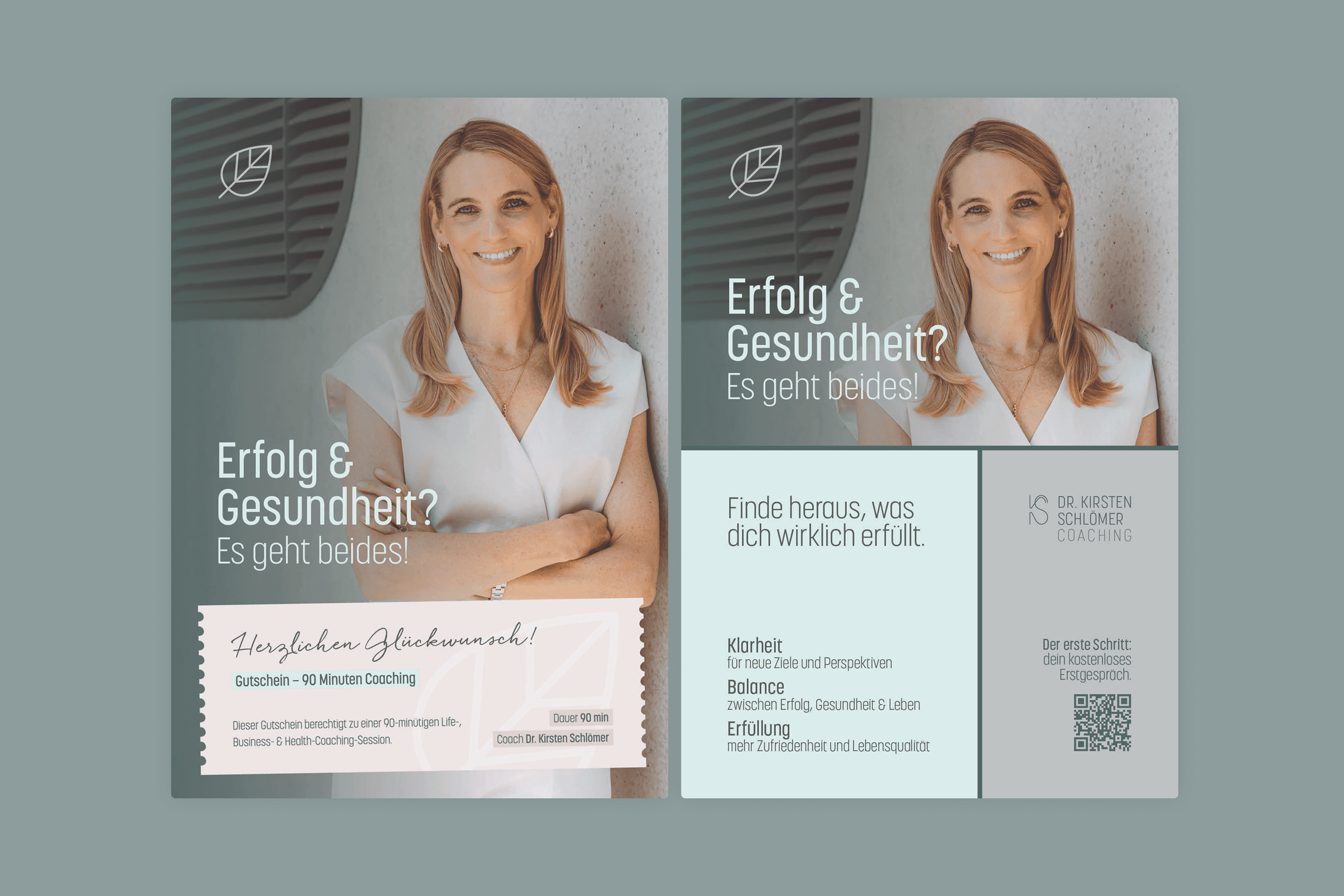 Woman promoting coaching for success and health.