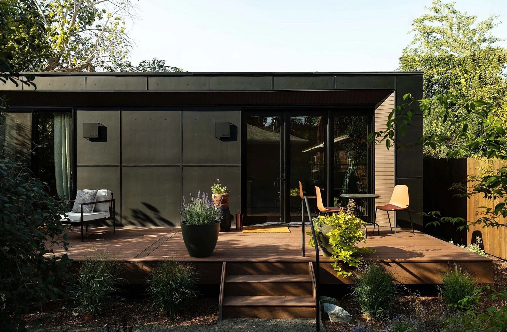 Modular home with a deck.