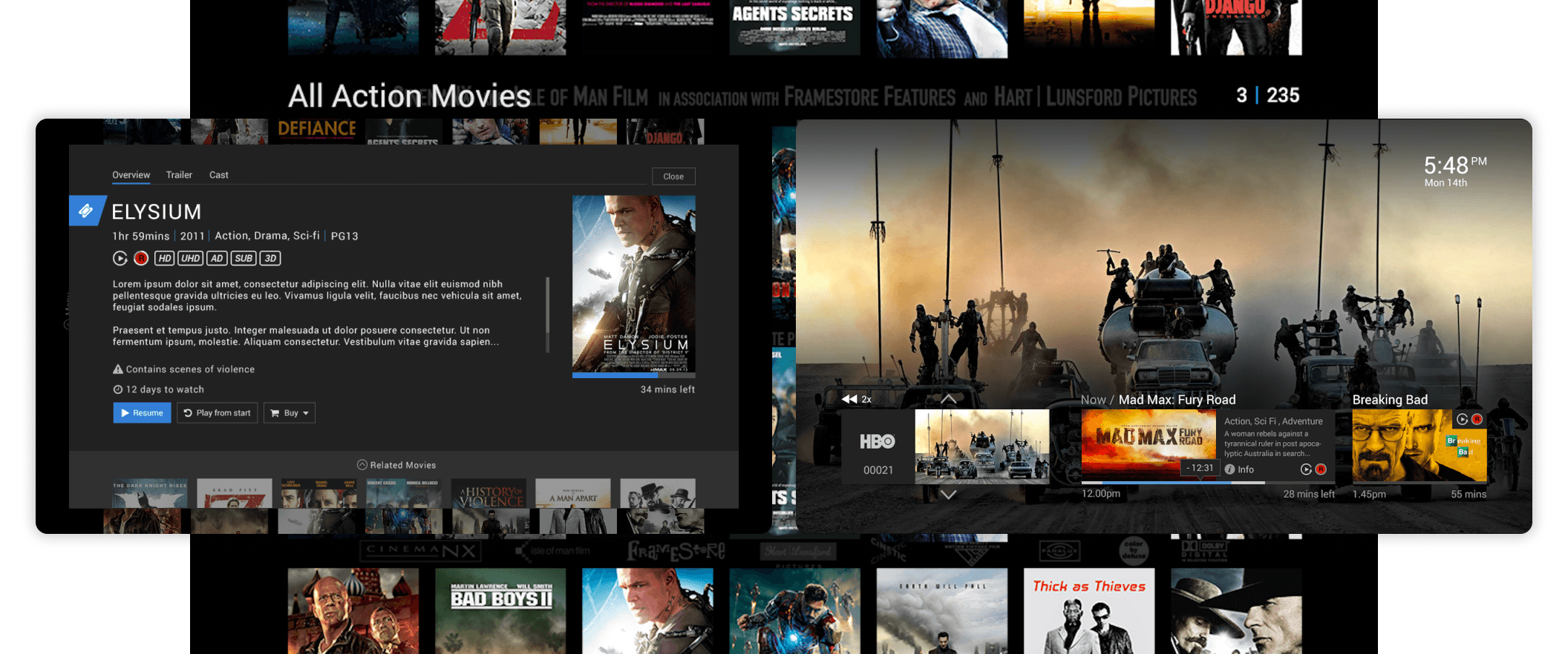 screenshots of the updated tv interface
