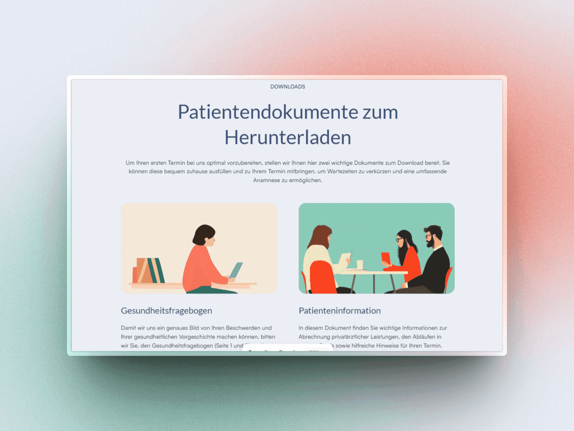 Website interface featuring two illustrations of people engaging in conversations. Clean, modern design.