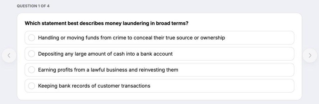 A quiz asks one question at a time and moves on only once it is answered.