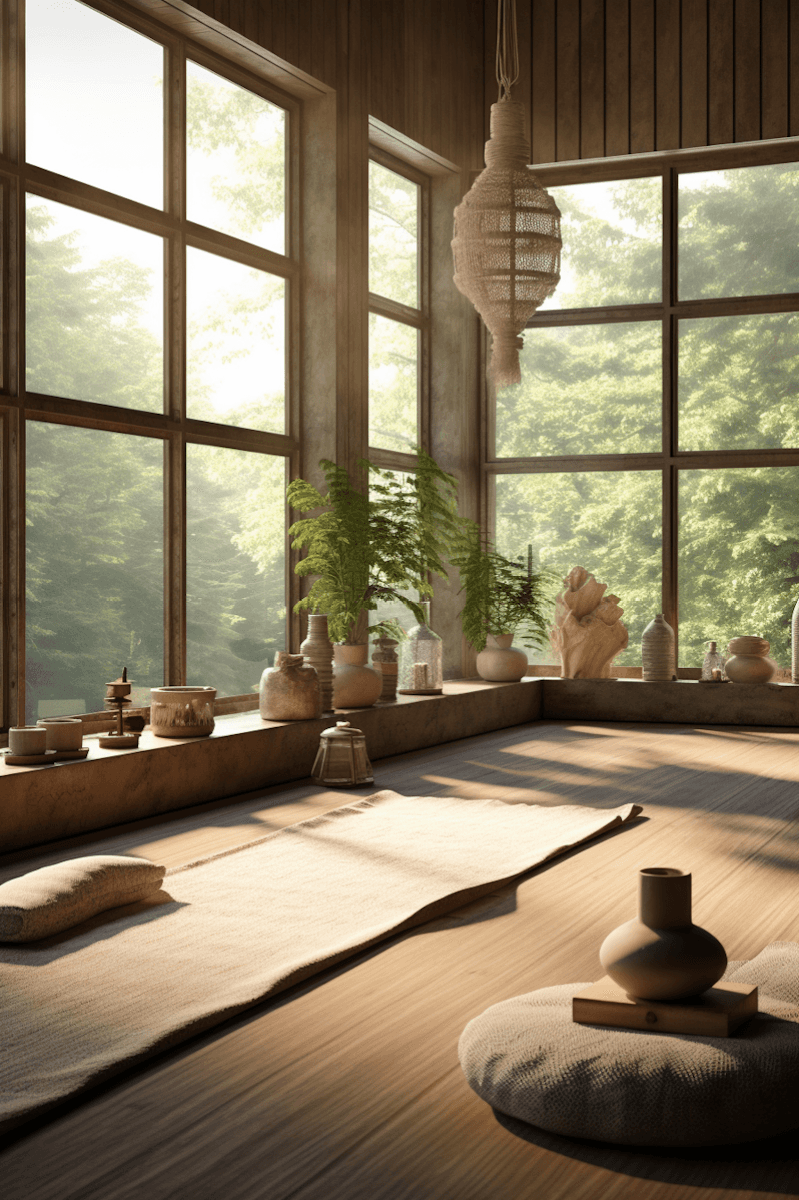 a yoga room with natural sunlight