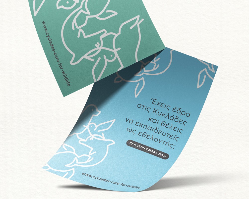 Printed communication for Cyclades Care for Wildlife, using a soft color palette and an approachable tone