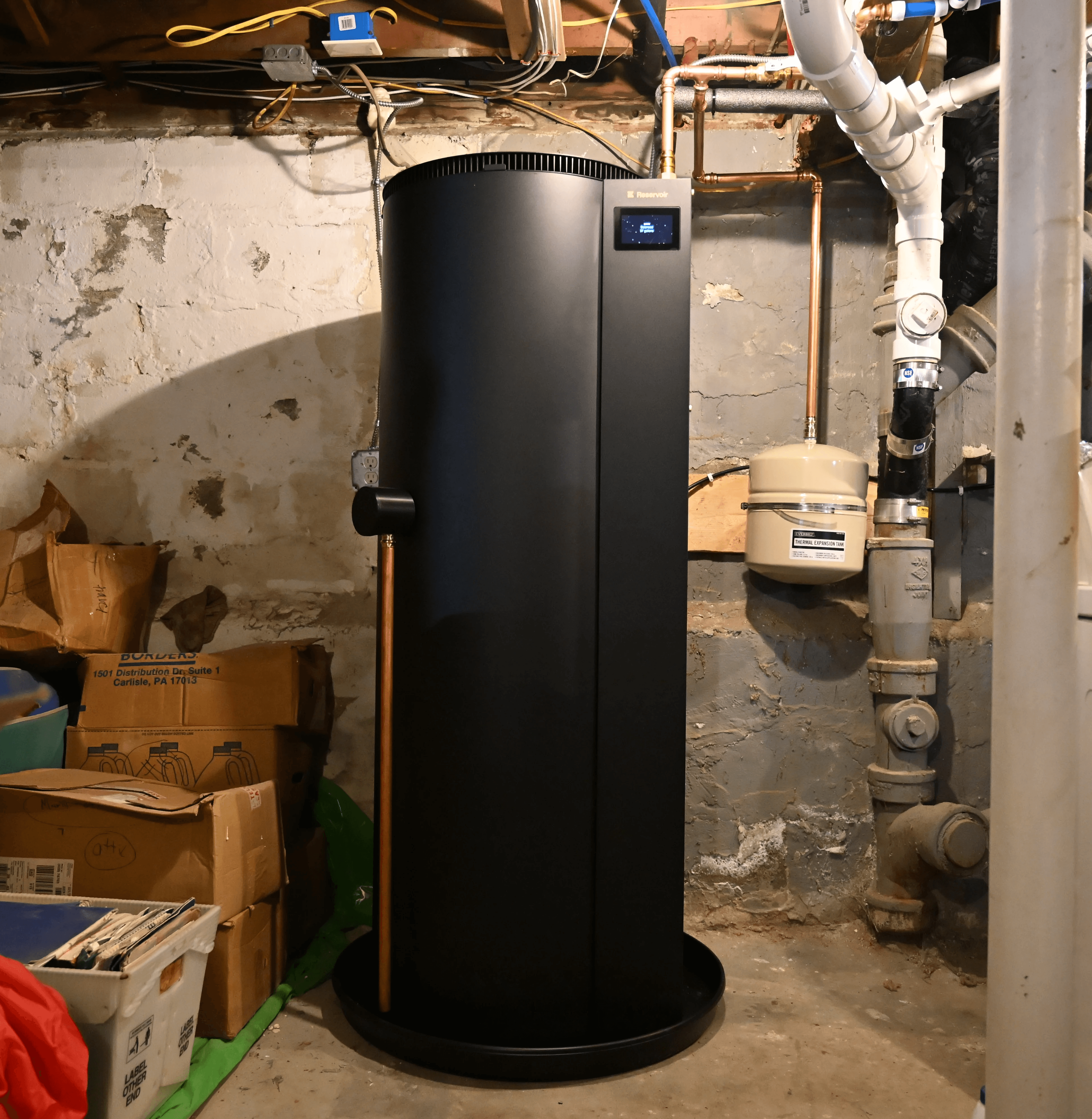 Reservoir smart water heater in basement 