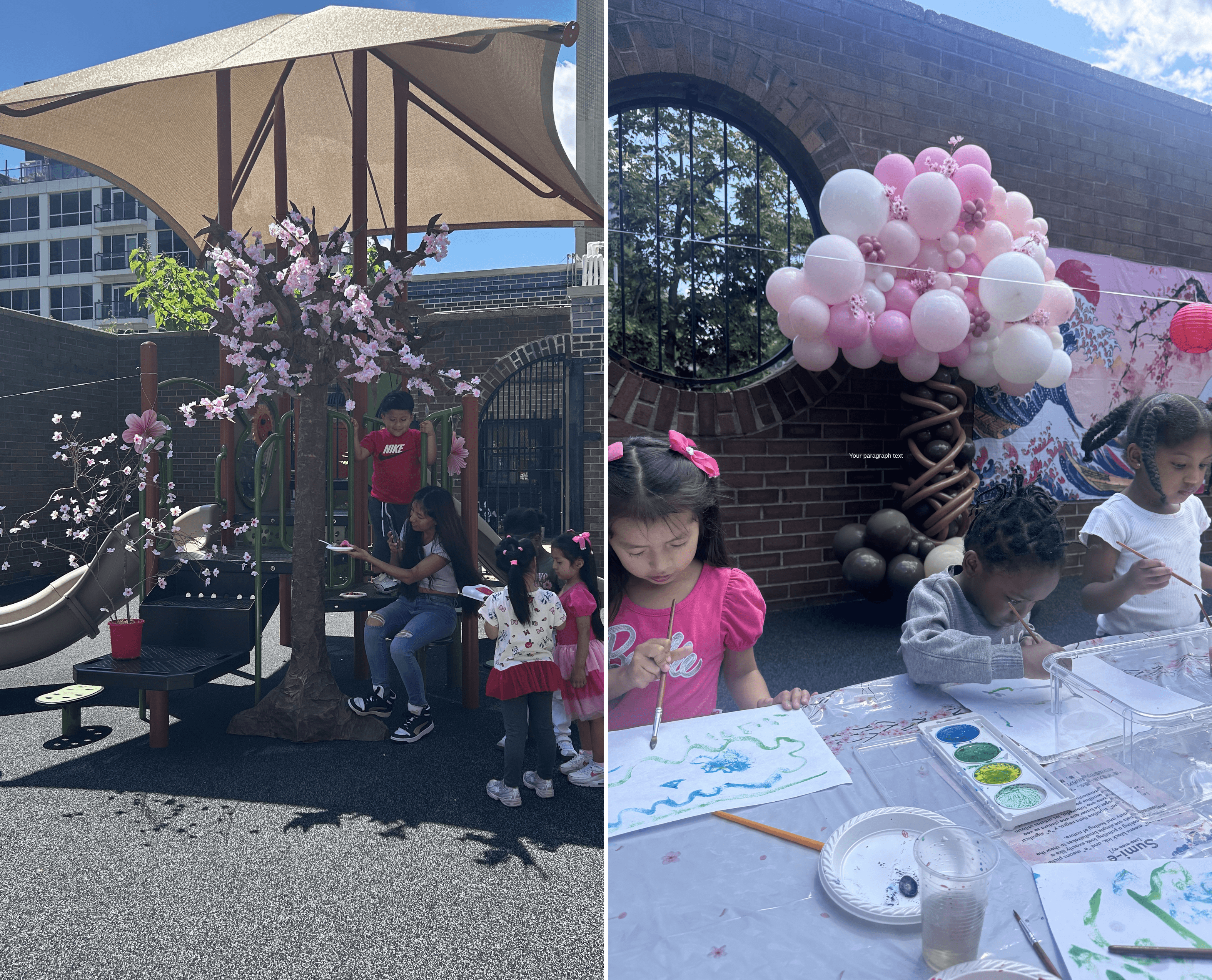 Collage of preschoolers enjoying Japanese culture.