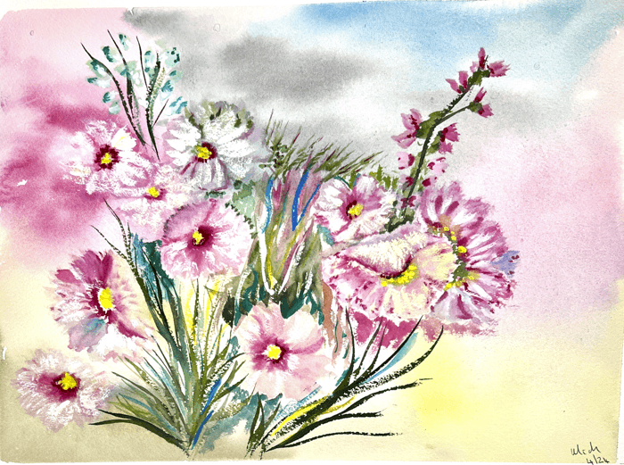 Pink Anemone - 39/29cm - watercolour