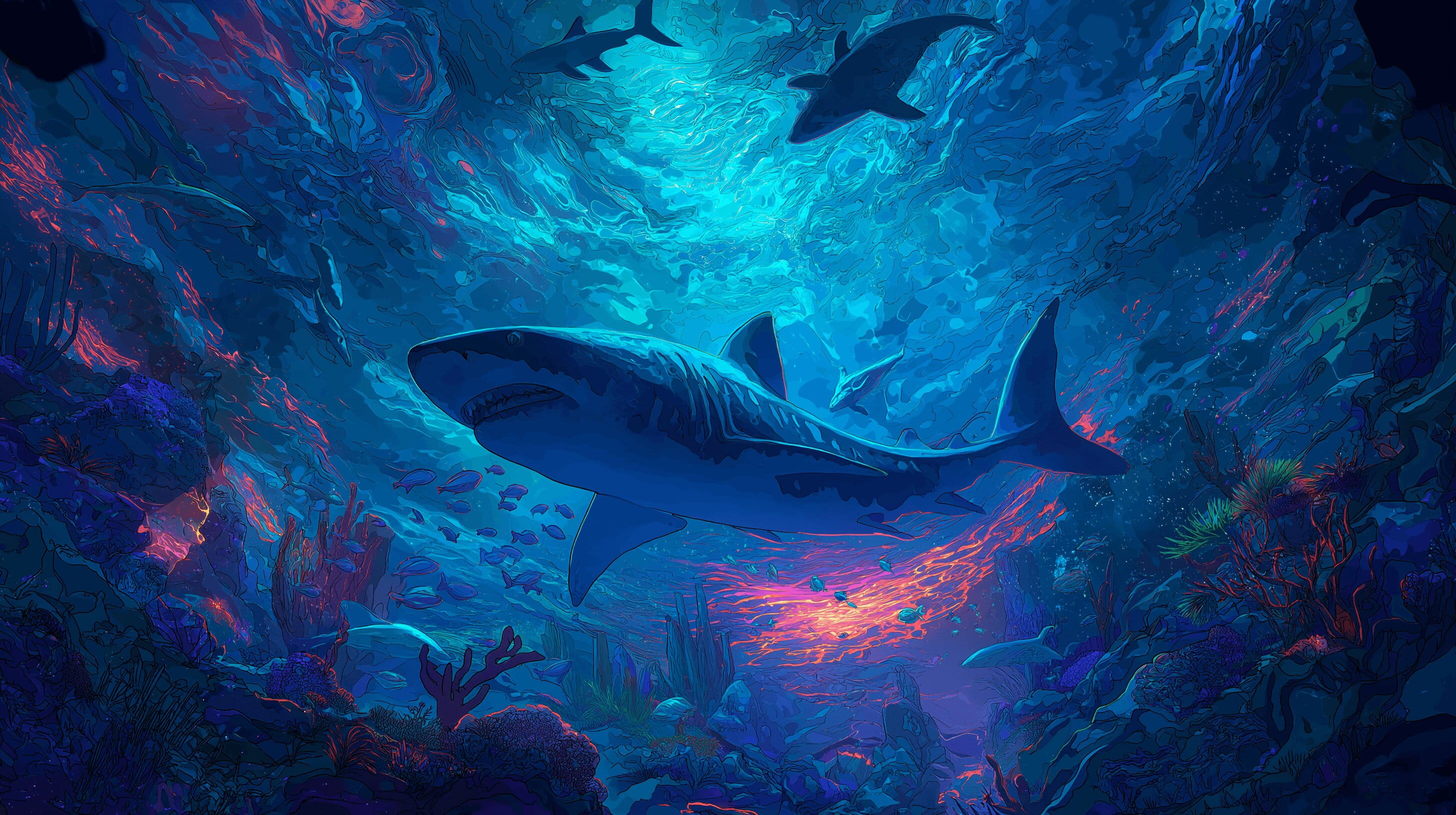 A shark swimming in an ocean