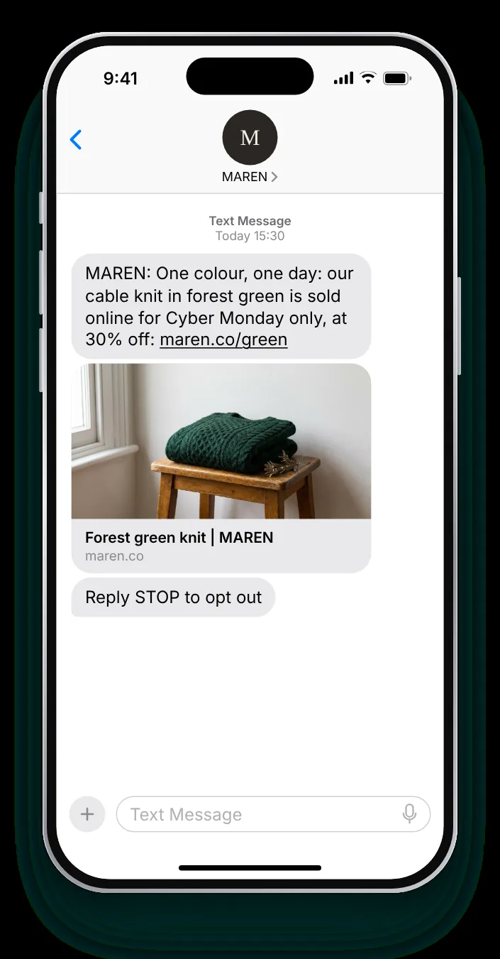 A colour sold for a single Monday Cyber Monday text on an iPhone