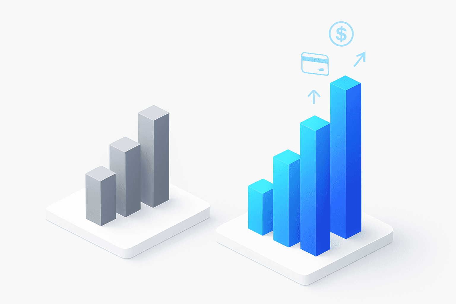 Side-by-side bar stacks illustrating higher revenue recovery with AI versus rules-based dunning.