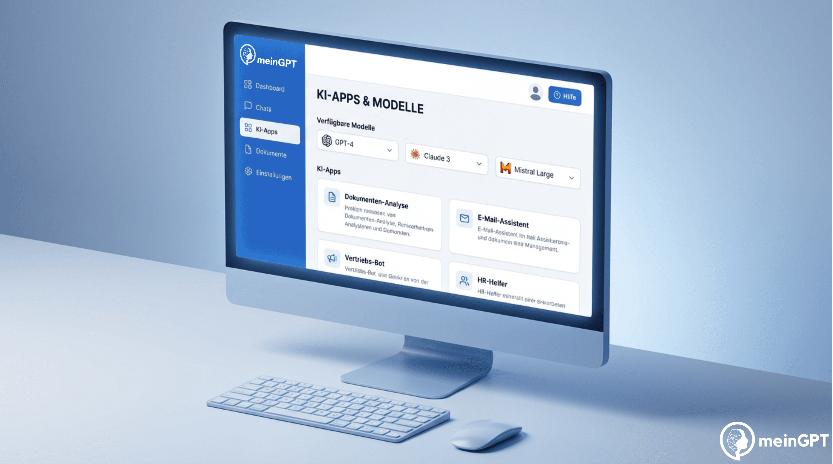 meinGPT Dashboard: Die sichere ChatGPT Alternative für Unternehmen mit Modellauswahl