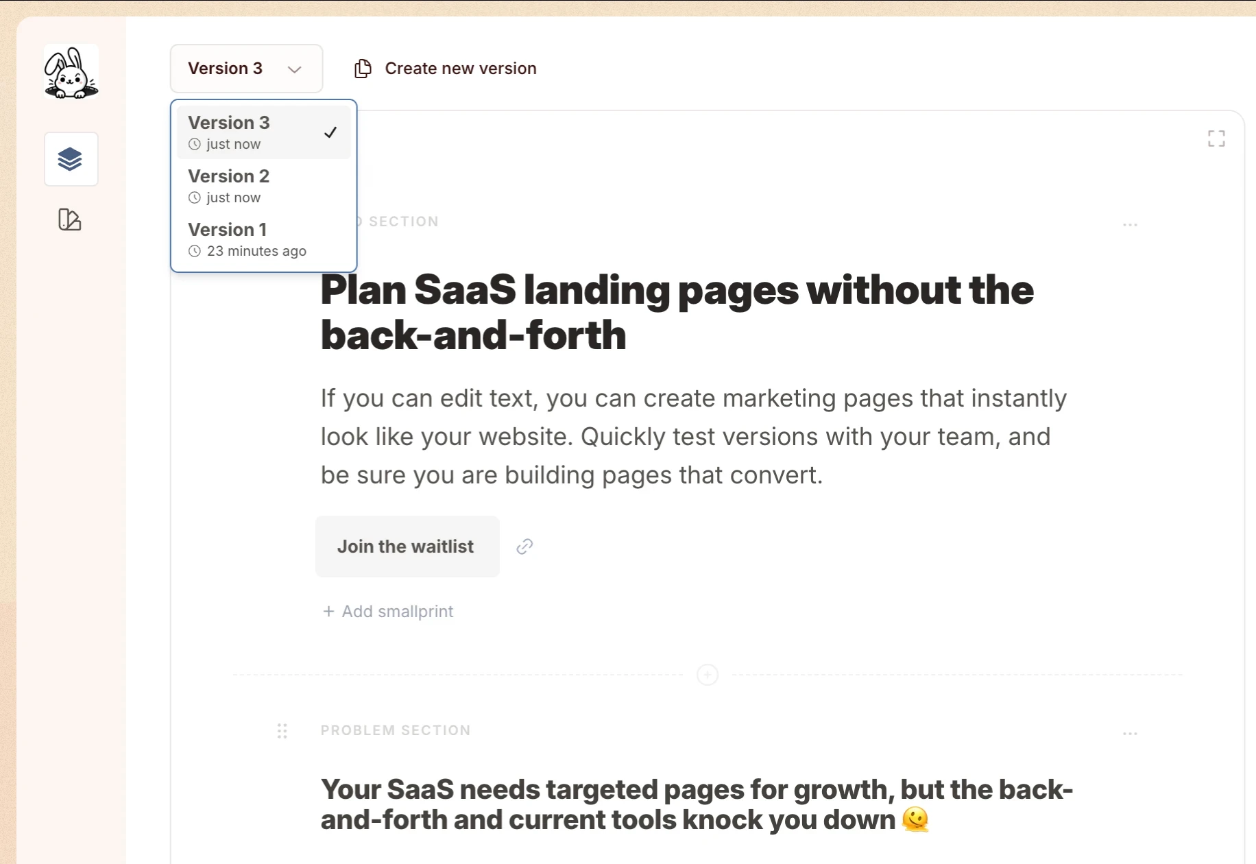 A SaaS landing page text editor