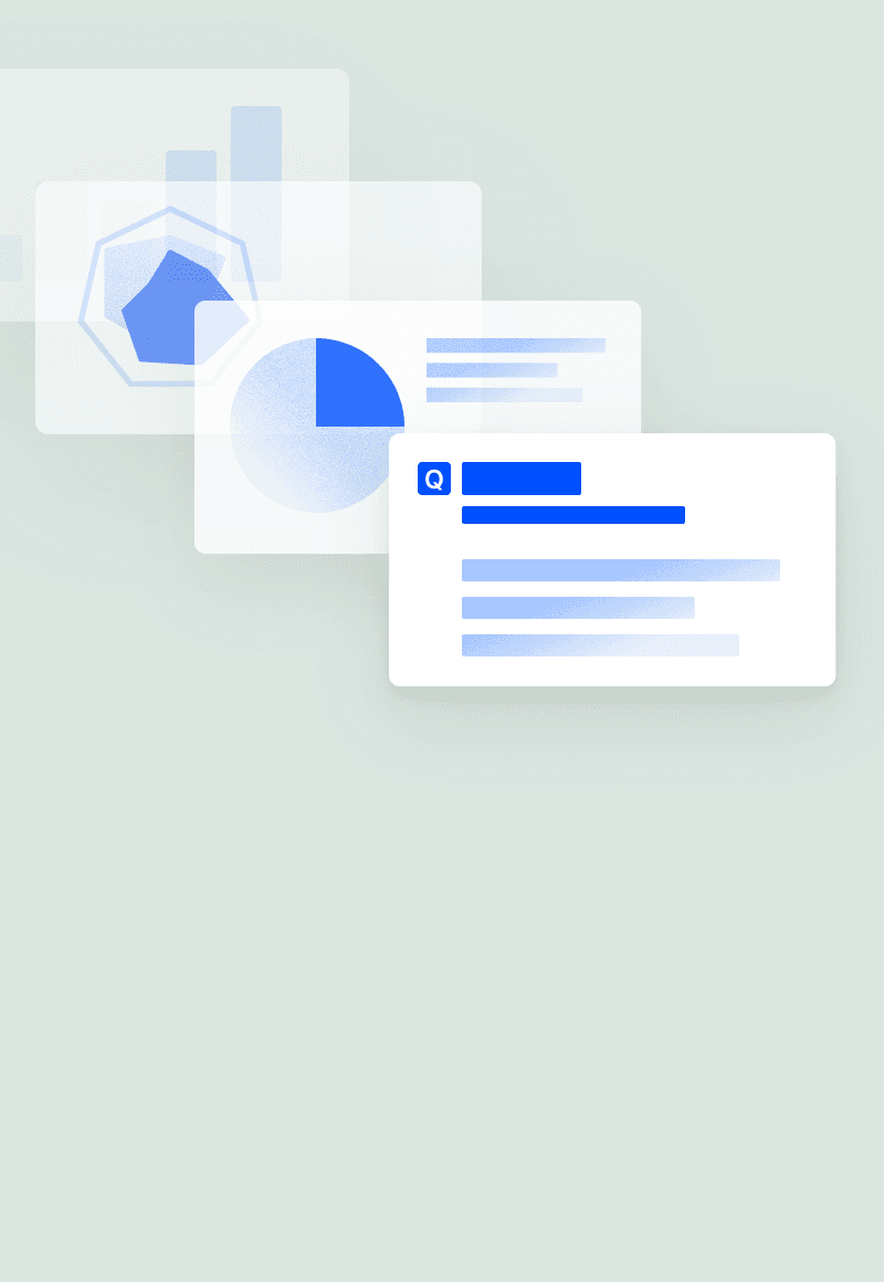 Graphic featuring three overlapping slides with blue charts and text on a light background.