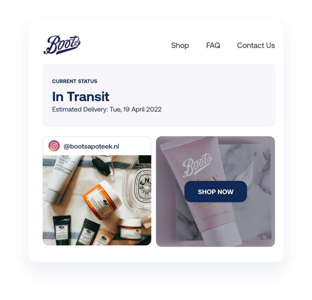 Boots’s post purchase experience example tracking page