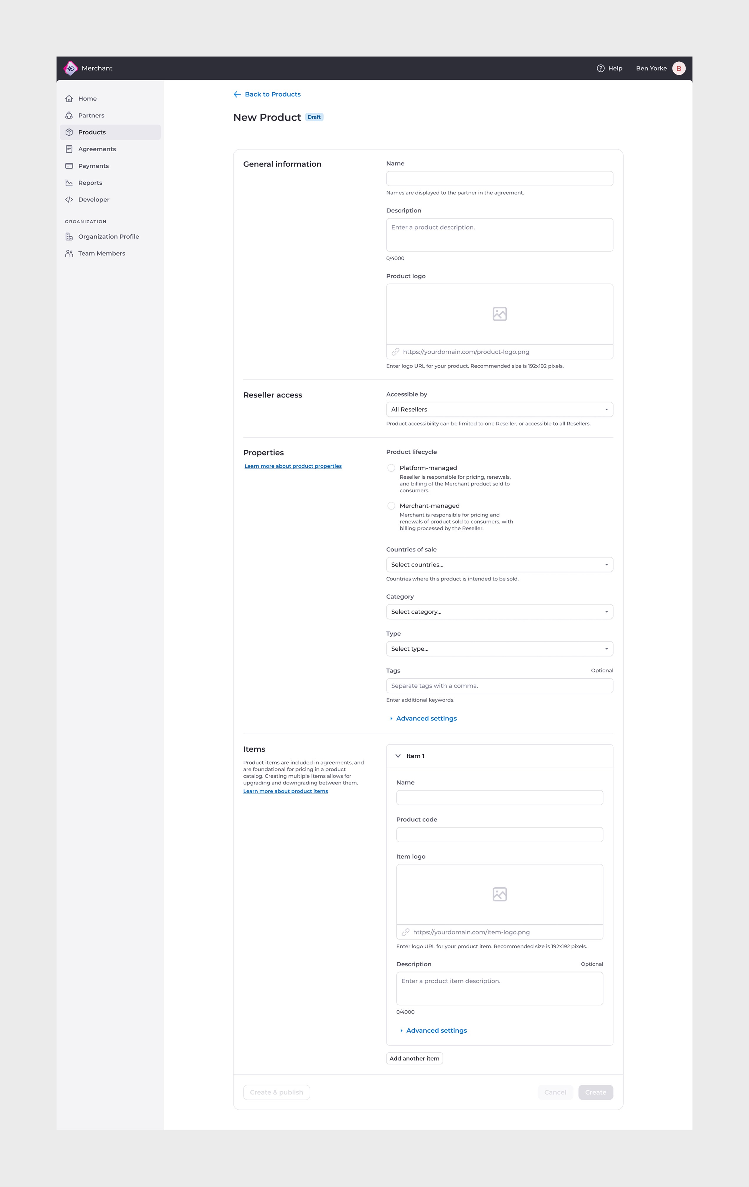 Merchant view - New Product (1 of 2).