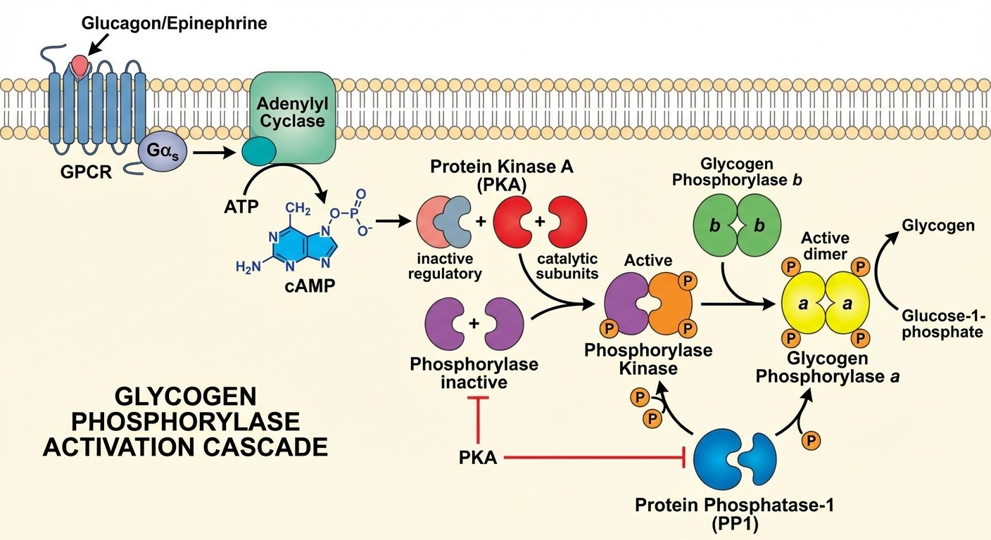 Glycogen Phosphorylase Activation Cascade - Phosphorylation Enzyme Regulation