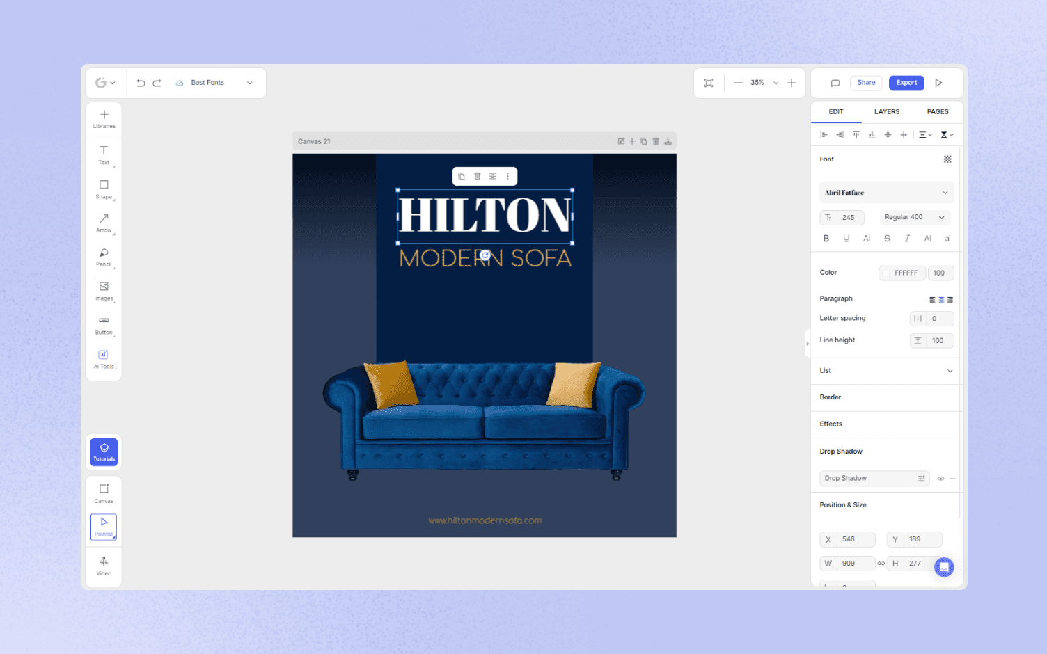 Glorify-app-hilton-modern-sofa-abril-fatface-roboto-thin-roboto-regular