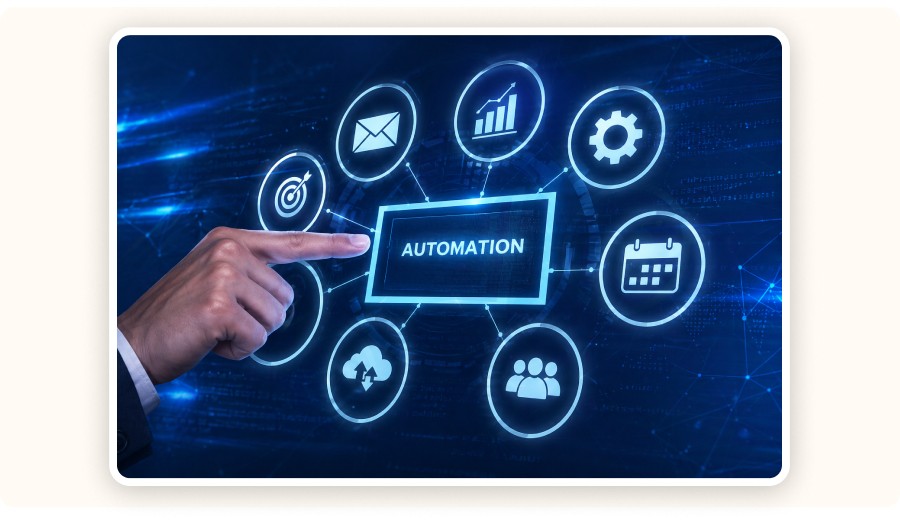 Interface futuriste montrant un système d’automatisation