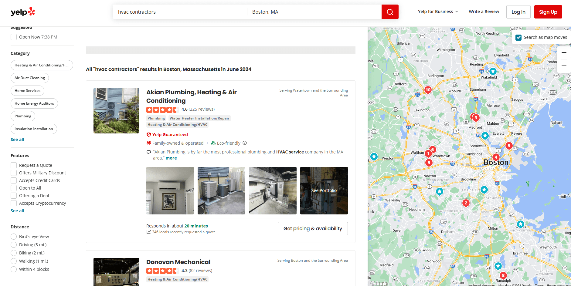yelp as one of the top local directories for hvac contractors