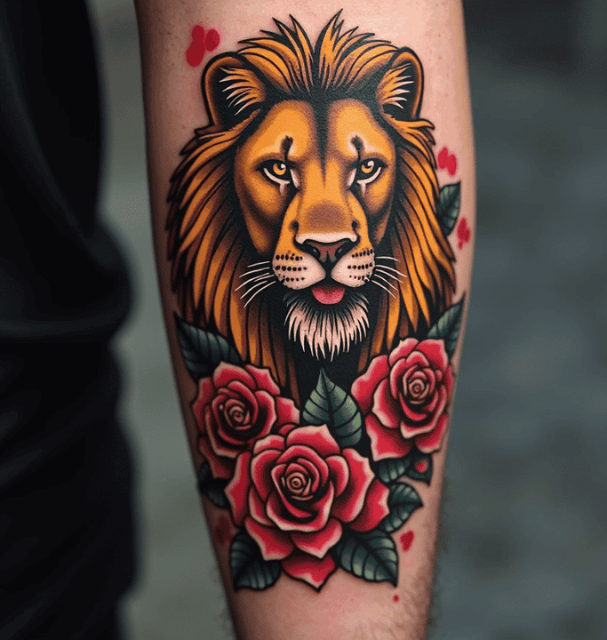  AI-generated floral lion tattoo design