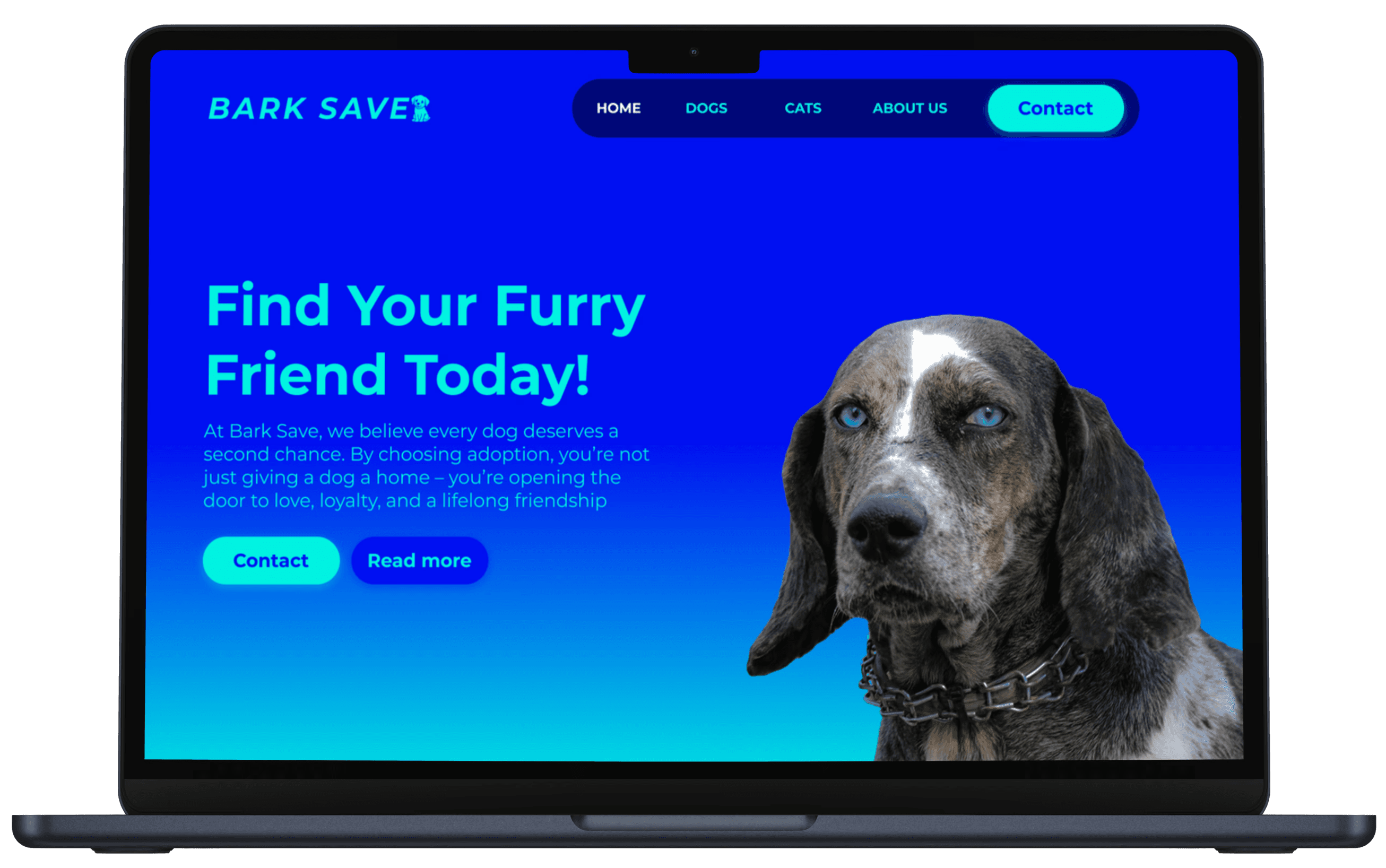 Forside til BarkSave – moderne nettside for hundeadopsjon laget av Sideklikk