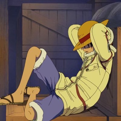 Jamper’s X profile avatar: straw hat–wearing anime character reclining against wooden crates with arms behind head and bent knees.
