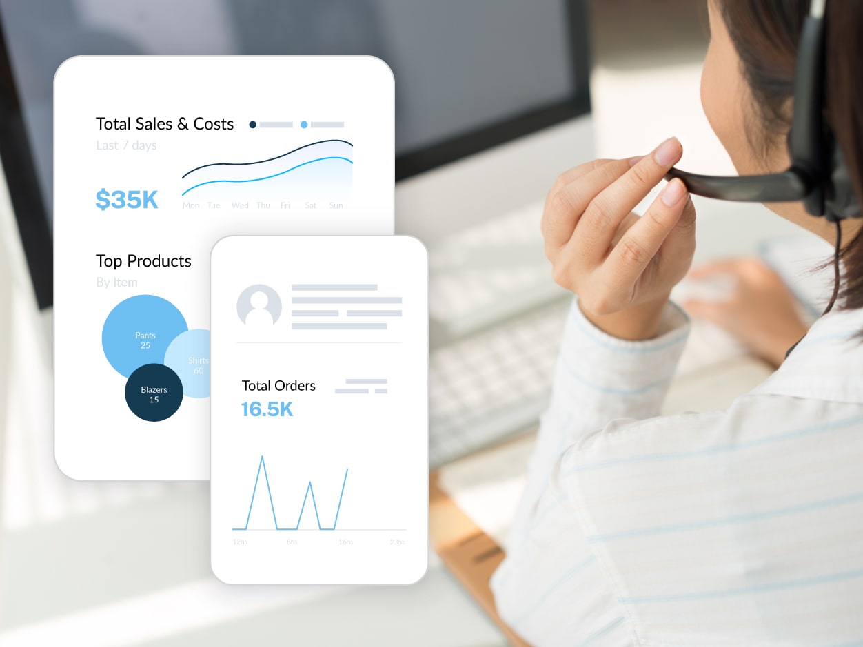 Dry Cleaning employee analyzing customer activity data