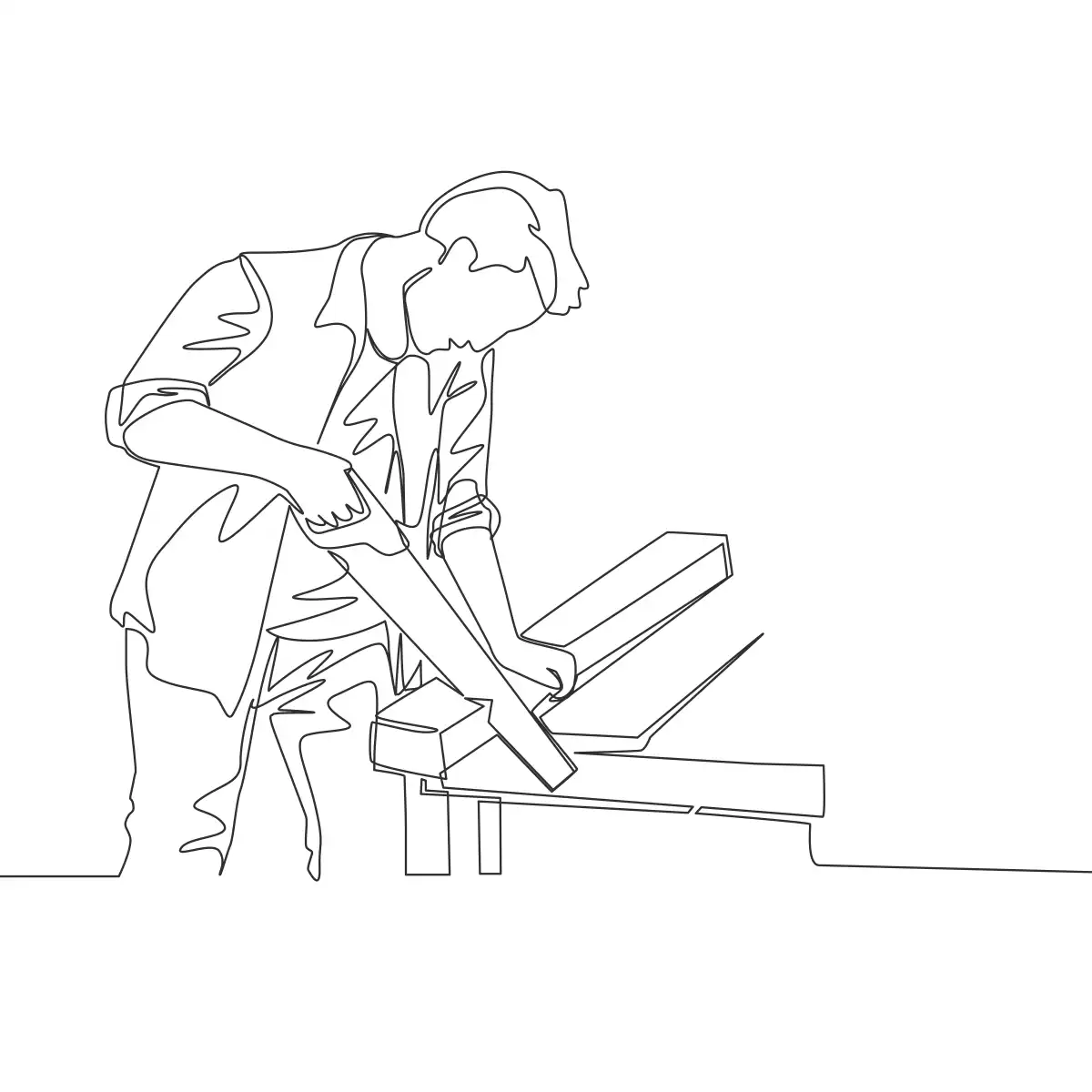 Lineart illustration of a man cutting through wood