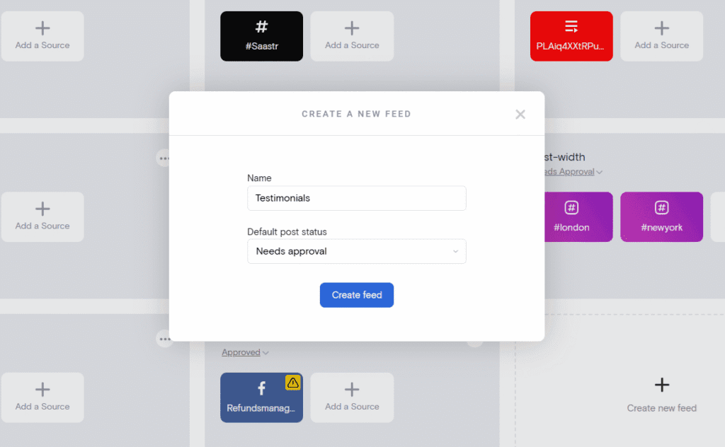 create new feed for testimonials