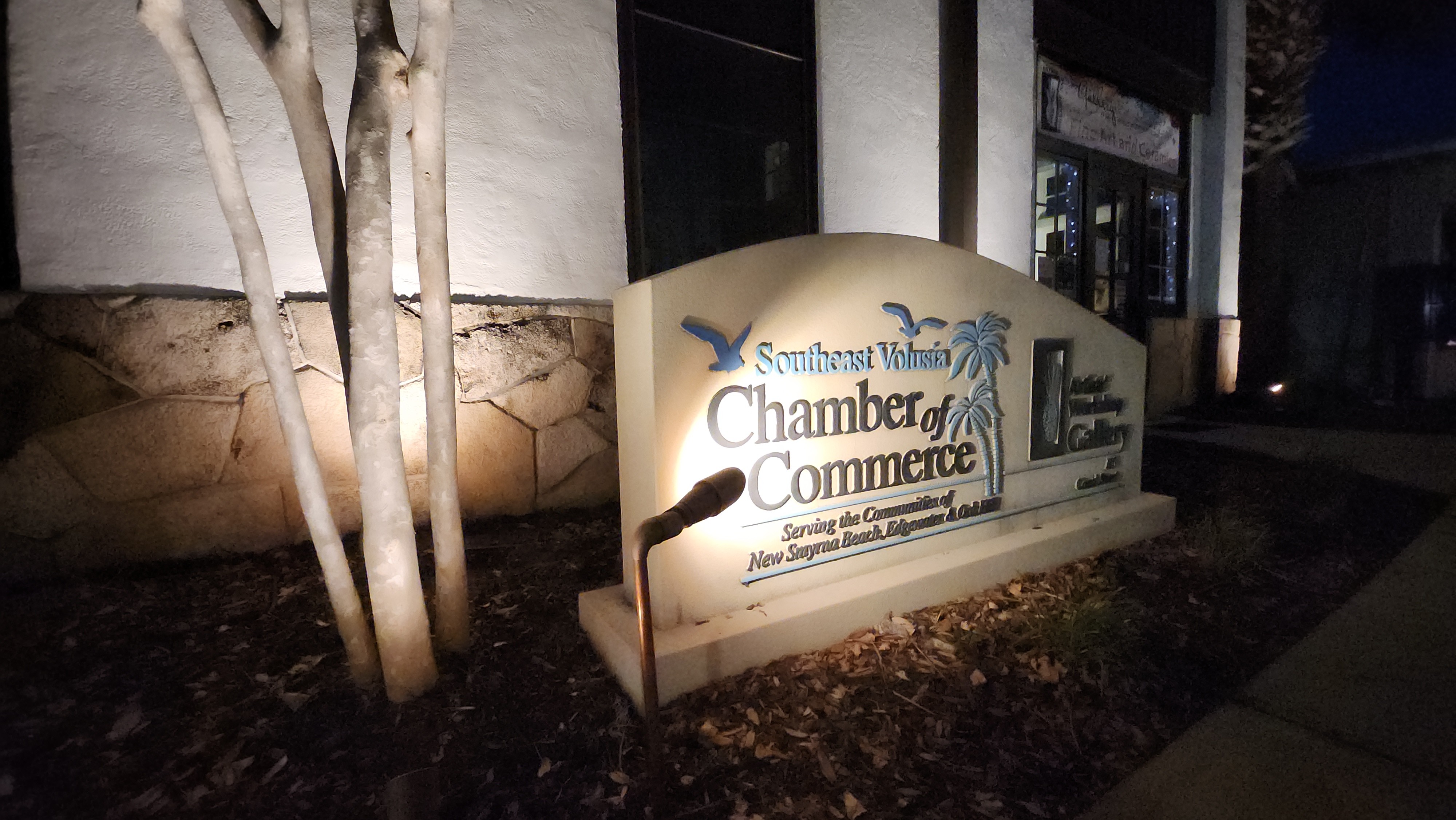 Commercial monument sign lighting installed for business visibility at night