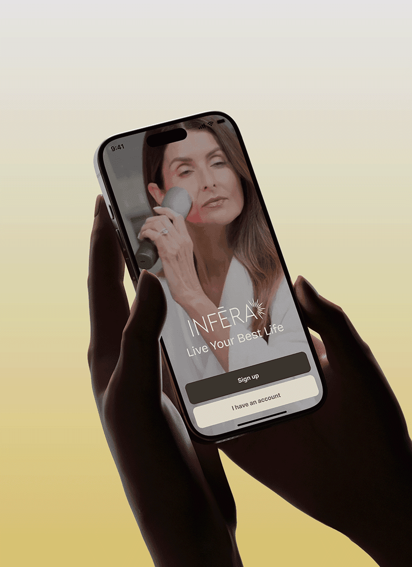 Infera mobile app onboarding screen displayed on iPhone, highlighting premium mobile app design and UX UI design.