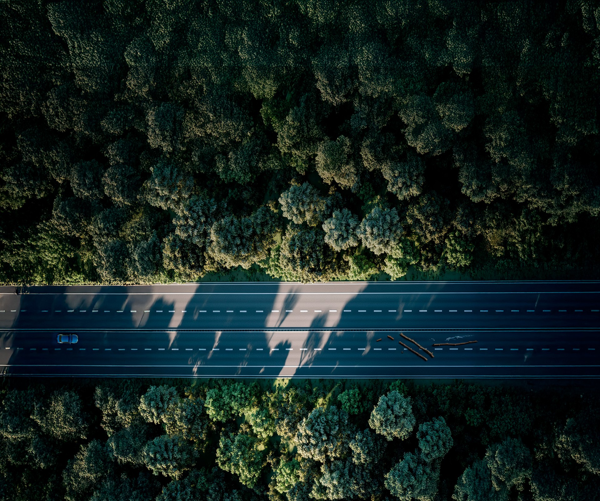 Bird’s eye view of a road with object detection markers