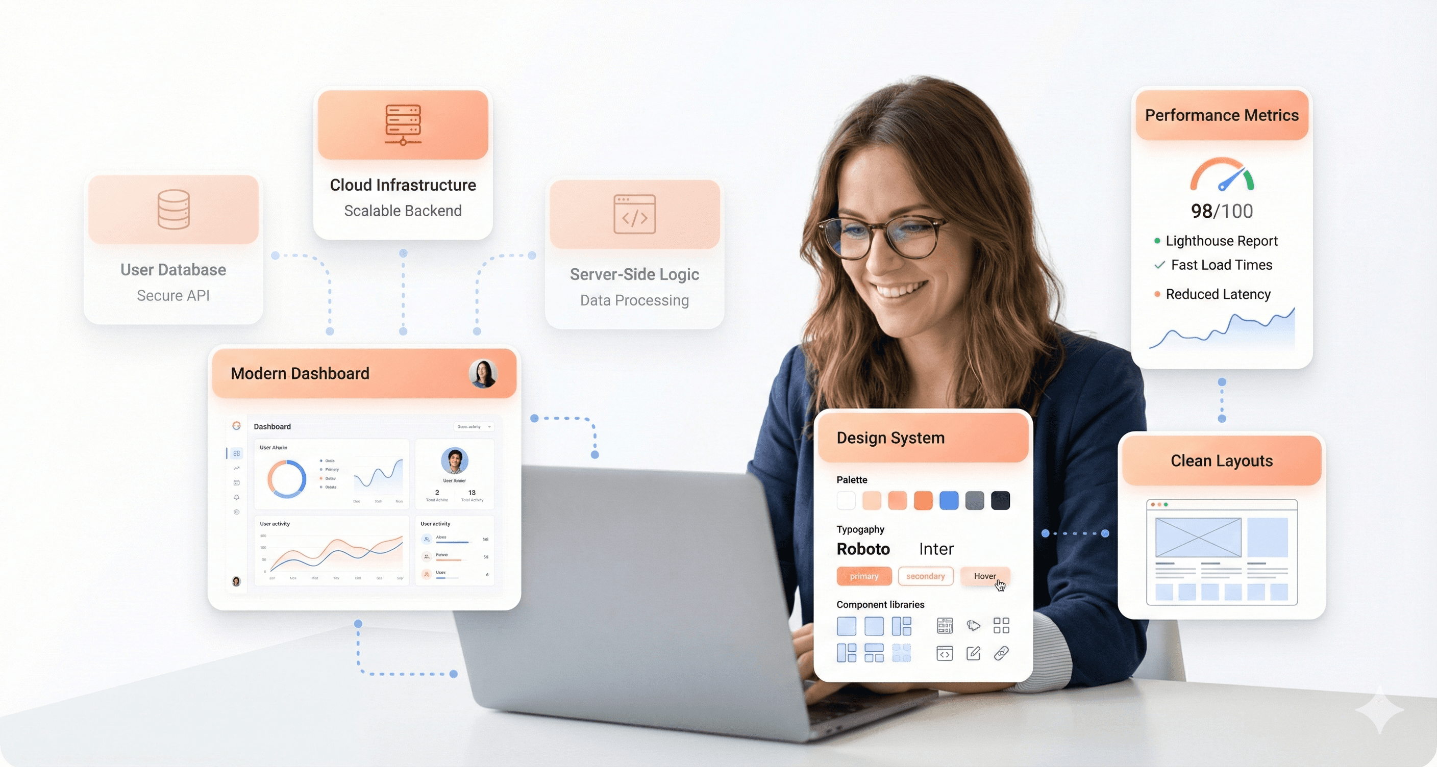 A frontend developer working on modern user interfaces and performance focused UI cards representing frontend first modernization in a SaaS product