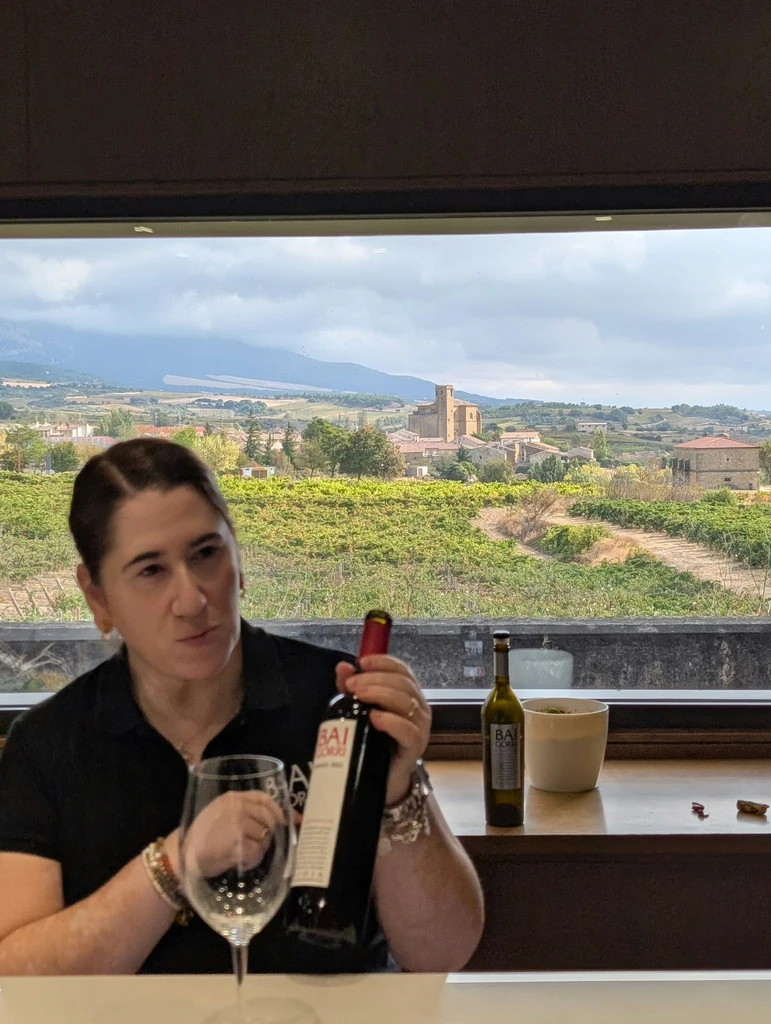 Wine tasting at Bodegas Baigorri overlooking the vineyards of Rioja Alavesa