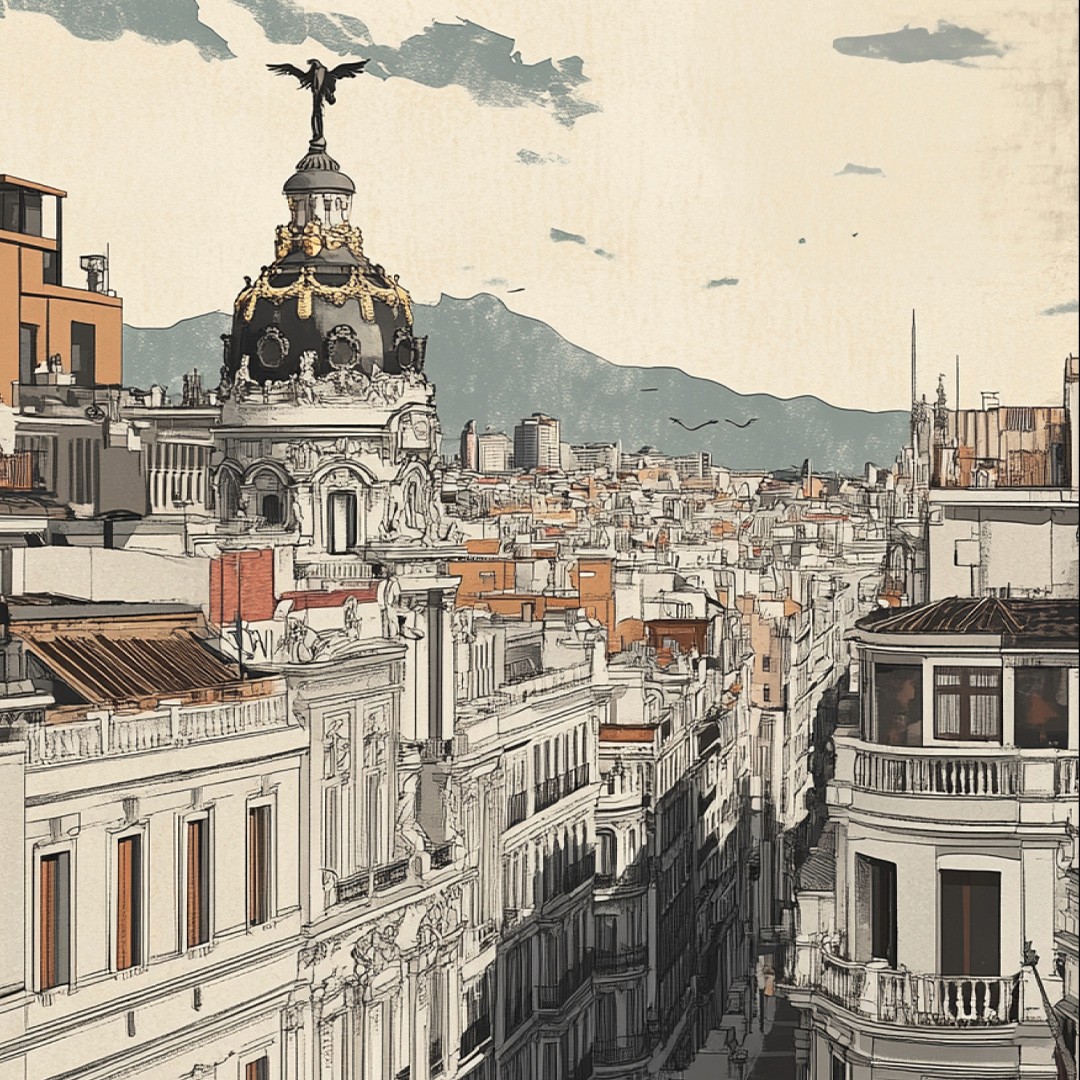Detailed cityscape illustration - artwork for bar