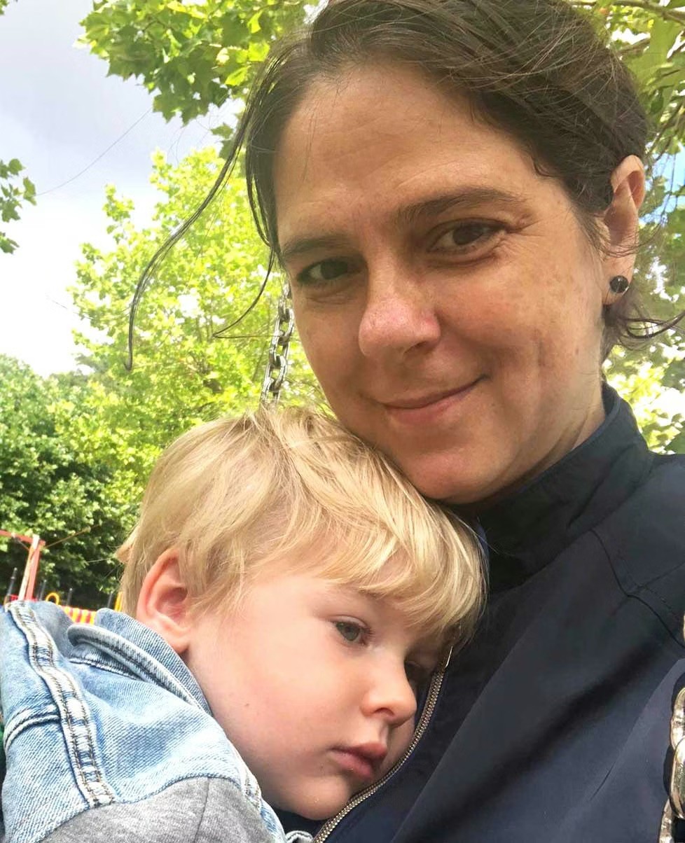 Angel Adina with her babysitting child